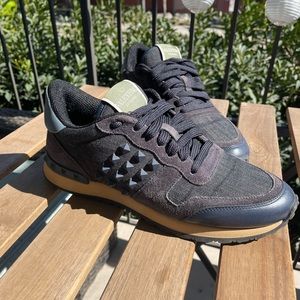 Valentino leather and denim sneakers